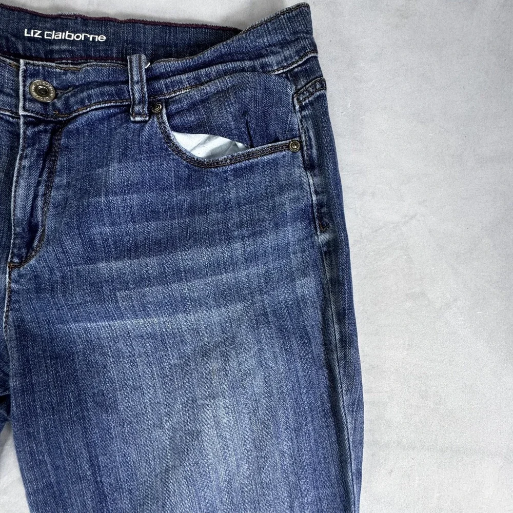 Liz Claiborne Womens Boyfriend Skinny Jeans Blue Whiskered Denim 5-Pocket 12
